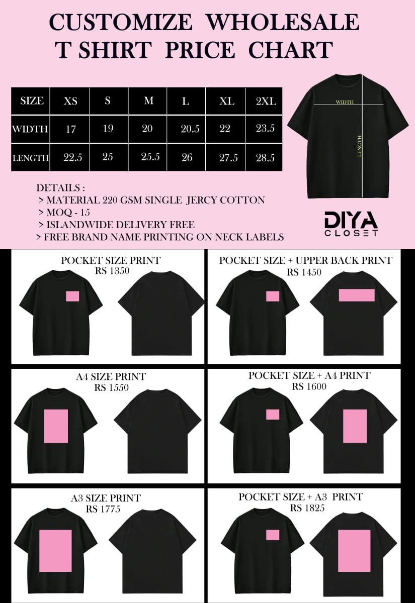 Diya Closet wholesale DTF printing price list - bulk order rates